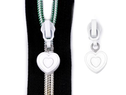 Výprodej - 50 ks - Jezdec ke spirálovým zipům No 6 srdce - bílá, srdce