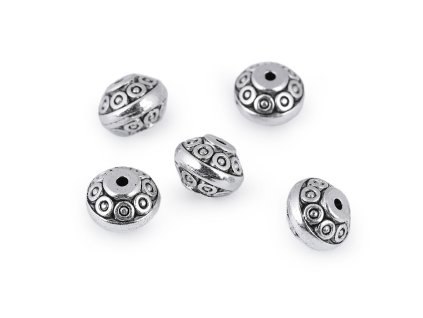 Výprodej - Kovový korálek disk ornament 7x9 mm - platina s patinou