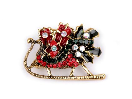 Brož s broušenými kamínky věneček (Varianta 2 červená věneček, Balení 1 ks)