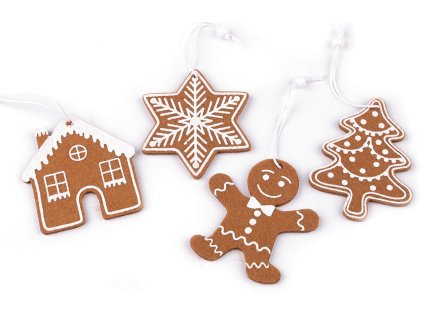 Vánoční perníčky k zavěšení filc (Varianta 2 hnědá přírodní stromeček, Balení 4 ks)