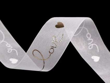 Monofilová stuha s metalickým potiskem love šíře 25 mm (Varianta 1 bílá zlatá, Balení 45 m)