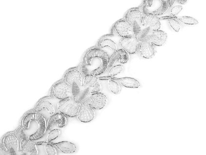 Vyšívaný prýmek na monofilu šíře 58 mm s lurexem (Varianta 1 stříbrná, Balení 1 m)