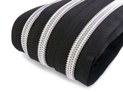 Zip spirálový se stříbrnými zoubky No 10 metráž (Varianta černá, Balení 1 m)