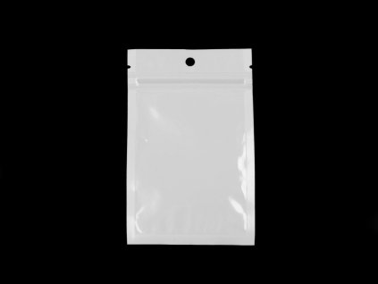 Uzavíratelný sáček se závěsem 8x13 cm jedna strana průhledná (Varianta bílá transparent, Balení 100 ks)