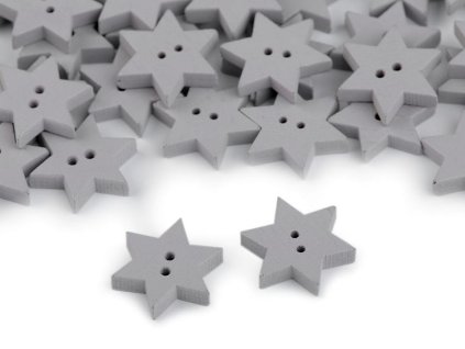 Výprodej - Dřevěný dekorační knoflík hvězda - šedá holubí, 10ks