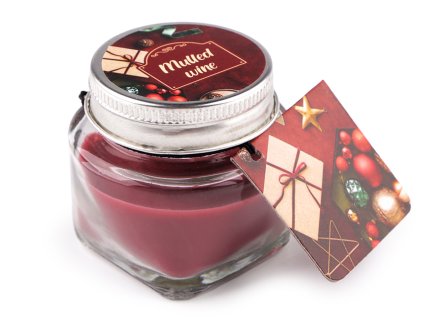 Výprodej - Malá vonná svíčka ve skle s jmenovkou 28 g - Mullied wine/vínová, vánoční vůně
