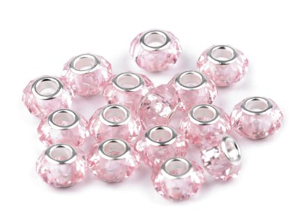 Výprodej - Plastové broušené korálky s velkým průvlekem 14,5x9 mm - růžová sv. 5ks