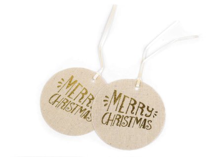 Výprodej - Vánoční visačka Merry Christmas, vločka Ø10 cm - režná Marry Christmas 2ks