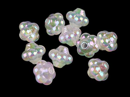 Výprodej - Plastové korálky s AB efektem květ 13x15 mm - transpaent AB 10ks
