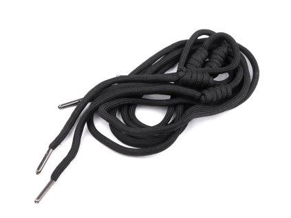 Výprodej - Oděvní šňůra do kapucí s ozdobným uzlem délka 140 cm - černá 2ks