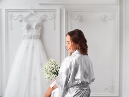 Saténový župan pro nevěsty s aplikací (Varianta 1 (CZ) Off White, Balení 1 ks)