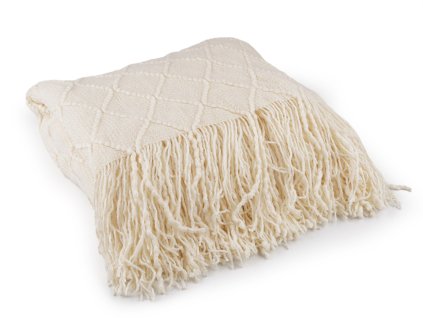 Pletená deka / přehoz s třásněmi 130x155 cm (Varianta 1 krémová světlá, Balení 1 ks)