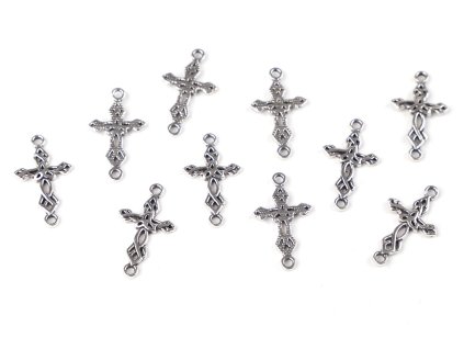 Výprodej - Ozdobný díl / přívěsek křížek 13x22 mm - platina 10ks