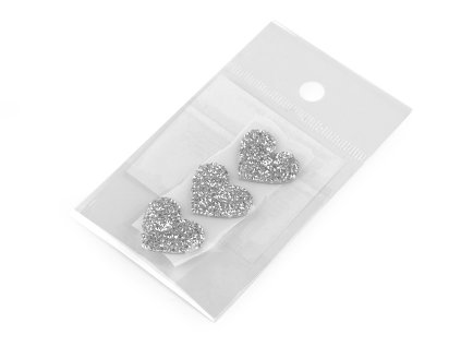 Nažehlovací srdce s kamínky (Varianta 1 stříbrná, Balení 3 ks)