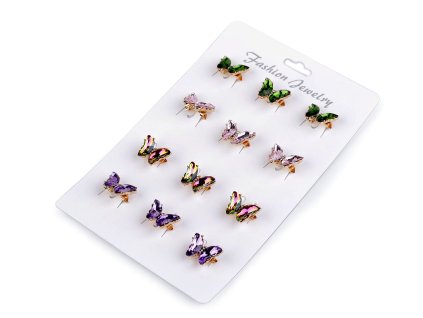 Brož s broušenými kameny motýl mini (Varianta 1 růžová nejsv., Balení 1 ks)
