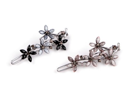Sponka do vlasů s broušenými kamínky květy (Varianta 1 black diamond, Balení 1 ks)