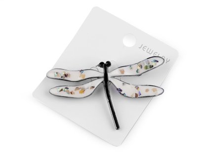 Brož vážka zdobená perleťovými vločkami (Varianta 1 bílá antracit, Balení 1 ks)