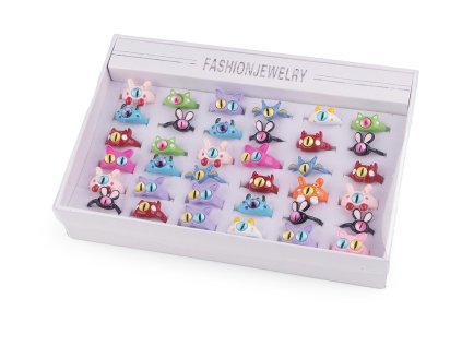 Sada dětských prstýnků v krabičce kočky a příšerky (Varianta mix, Balení 36 ks)