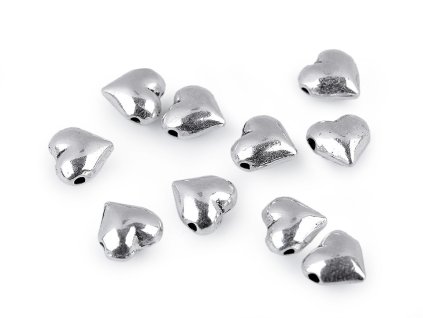 Kovový korálek srdce 8x8 mm (Varianta 1 stříbrná, Balení 10 ks)