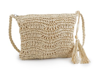 Háčkovaná kabelka z rafie - lýka se zipem 27x23 cm (Varianta 1 přírodní, Balení 1 ks)