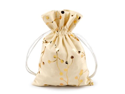 Dárkový pytlík 13x18 cm sametový, metalické větvičky (Varianta krémová světlá zlatá, Balení 1 ks)