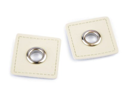 Průchodka s koženkovým čtverečkem k našití, průvlek 8 mm (Varianta 1 krémová světlá nikl, Balení 4 ks)