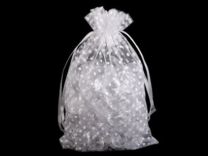 Dárkový pytlík puntíky 13x18 cm organza (Varianta 1 bílá, Balení 2 ks)