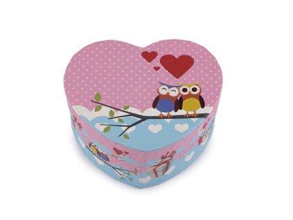 Dárková krabička srdce sova 11,5x10 cm (Varianta 2 růžová střední béžová, Balení 1 ks)