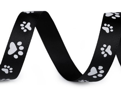 Rypsová stuha / popruh šíře 15 mm potisk tlapky (Varianta 6 černá, Balení 45 m)