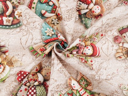 Vánoční látka se strukturou Half panama anděl (Varianta béžová světlá, Balení 1 m)