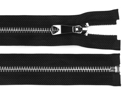 Kovový zip No 5 délka 75 cm s ozdobným jezdcem (Varianta 1 černá stříbrná, Balení 1 ks)