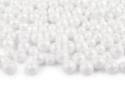 Polystyrenové kuličky s glitry mix 3 velikostí (Varianta 1 bílá, Balení 1 sáček)