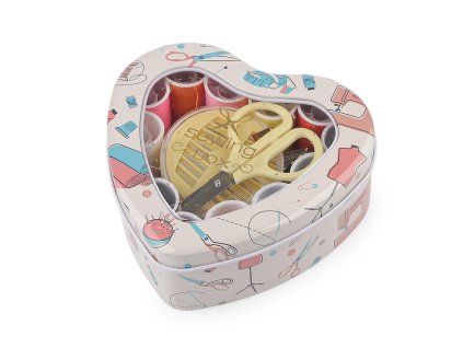 Sada na šití v plechové krabičce (Varianta 2 tyrkys sv. srdce, Balení 1 ks)