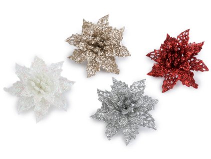 Vánoční hvězda s glitry a klipem (Varianta 1 bílá AB, Balení 15 ks)