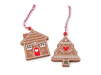 Vánoční perníčky k zavěšení filc koník, stromeček, domeček (Varianta 2 hnědá přírodní, Balení 2 ks)