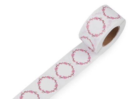 Papírové samolepky Ø38 mm k popisu (Varianta 1 červená srdce, Balení 1 role)