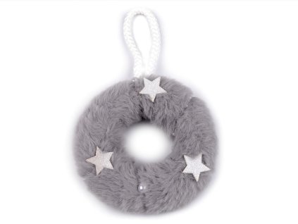 Kožešinový věneček k zavěšení Ø11 cm (Varianta 2 šedá, Balení 1 ks)