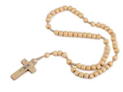 Růženec dřevěný na drhaných šňůrkách (Varianta 1 přírodní sv., Balení 1 ks)