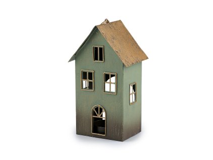 Kovový domeček na svíčku (Varianta 1 zelená pastelová sv. zlatá, Balení 1 ks)