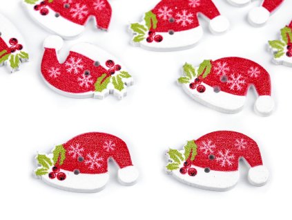 Dřevěný dekorační knoflík vánoční cesmína, hvězda, čepice (Varianta 1 zelená sv. cesmína, Balení 10 ks)