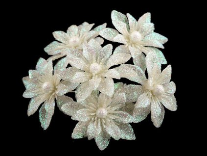 Vánoční hvězda na drátku s glitry (Varianta 1 krémová světlá, Balení 6 ks)