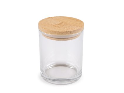 Sklenička na výrobu svíček s bambusovým víkem (Varianta transparent, Balení 1 ks)