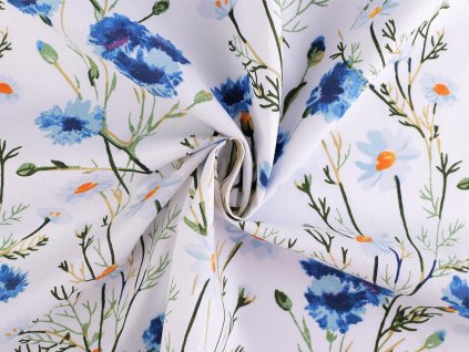 Bavlněná látka / plátno květy (Varianta (1336) bílá, Balení 1 m)