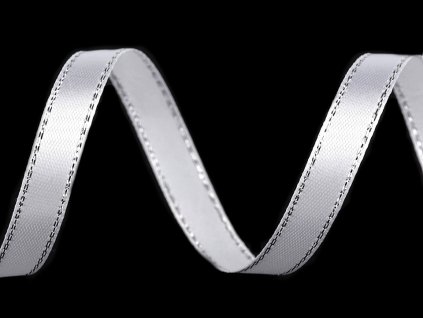 Atlasová stuha s lurexovým okrajem šíře 10 mm vánoční (Varianta 1 bílá stříbrná, Balení 22.5 m)