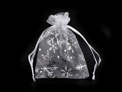 Vánoční dárkový pytlík vločky 9x12 cm organza (Varianta 1 bílá stříbrná, Balení 10 ks)