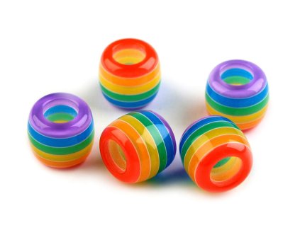 Plastové korálky s proužkem s velkým průvlekem 10x12 mm (Varianta 4 multikolor, Balení 10 ks)