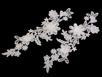 Krajková aplikace / vsadka 3D 10x28 cm (Varianta 1 bílá, Balení 2 ks)