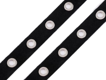Prýmek / průchodky na bavlněné stuze šíře 24 mm (Varianta 1 černá nikl, Balení 9 m)