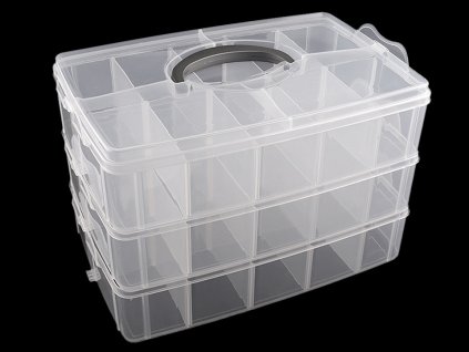 Velký plastový box / kufřík rozkládací 3 patra (Varianta transparent, Balení 1 ks)