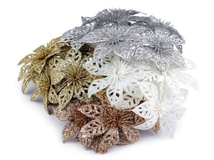 Vánoční hvězda na drátku s glitry (Varianta 5 vanilka, Balení 6 ks)